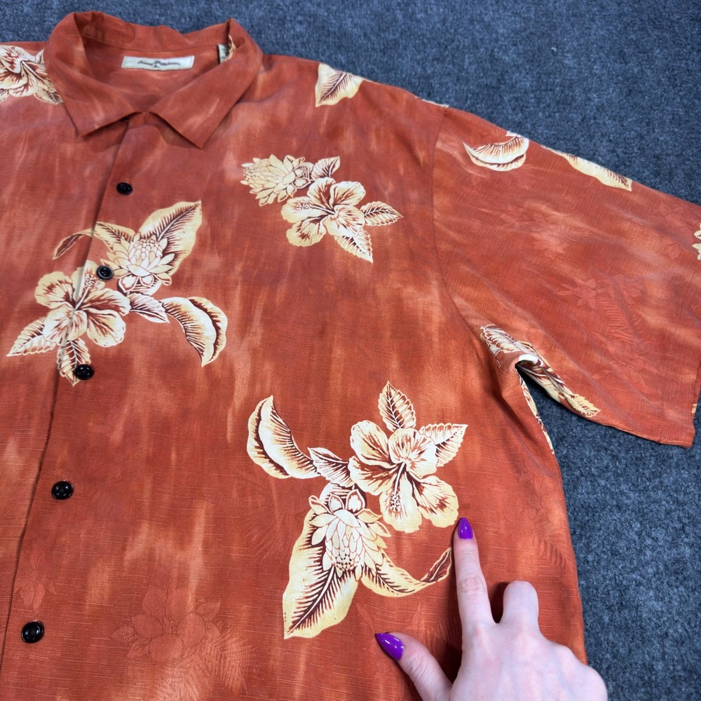 Tommy Bahama Mens XXL Burnt Orange Silk Floral Hibiscus Camp Shirt Short Sleeve - Picture 4 of 7
